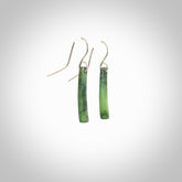 Hand carved small sized New Zealand jade drop earrings. Made by NZ Pacific from real jade. Online jewellery for sale online by NZ Pacific. Medium sized Jade drop earrings hand carved by New Zealand carver Ric Moor.